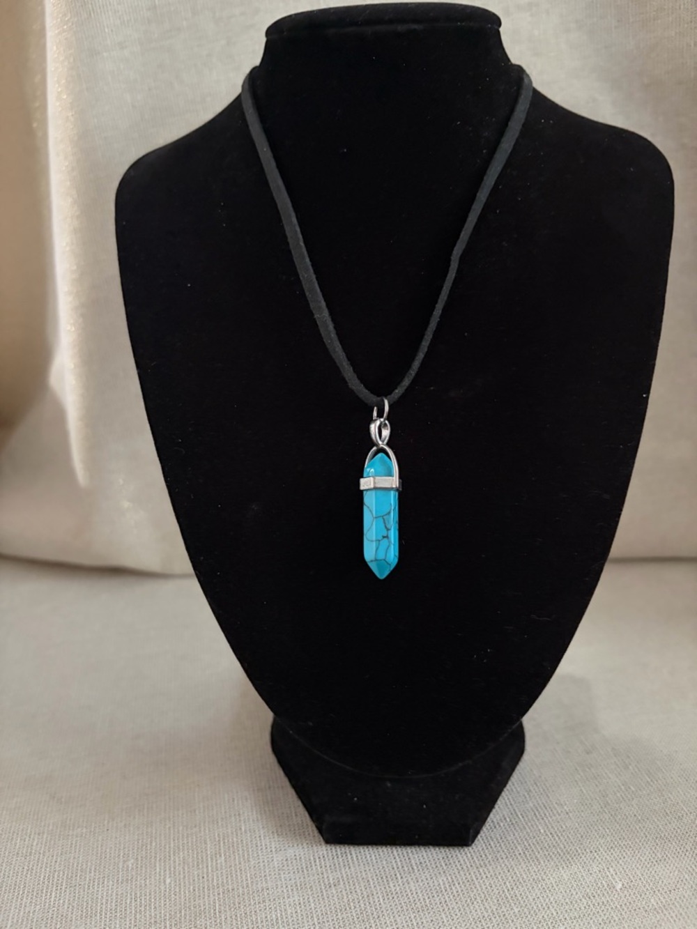 Turquoise Pendant Necklace with Black Cord - Unbranded